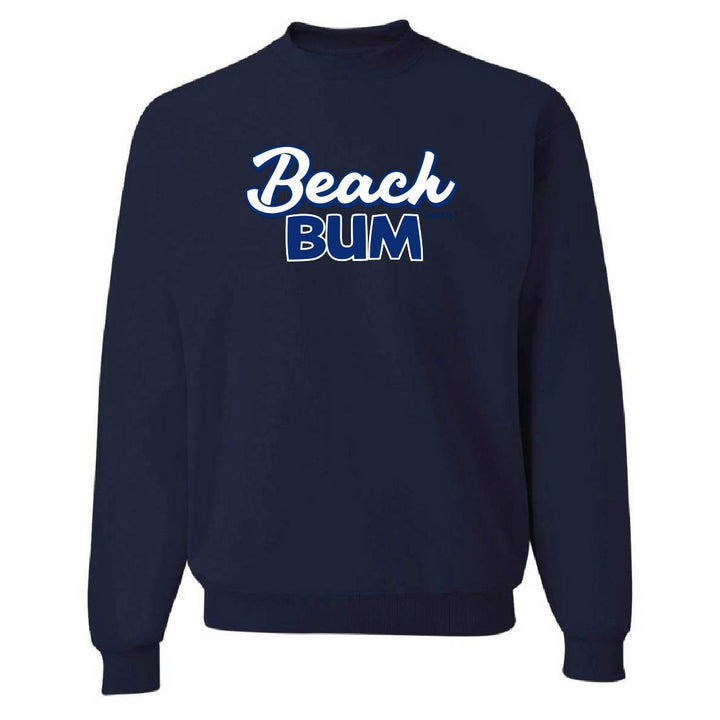 Navy blue sweatshirt with 'Beach Bum' text on a white background
