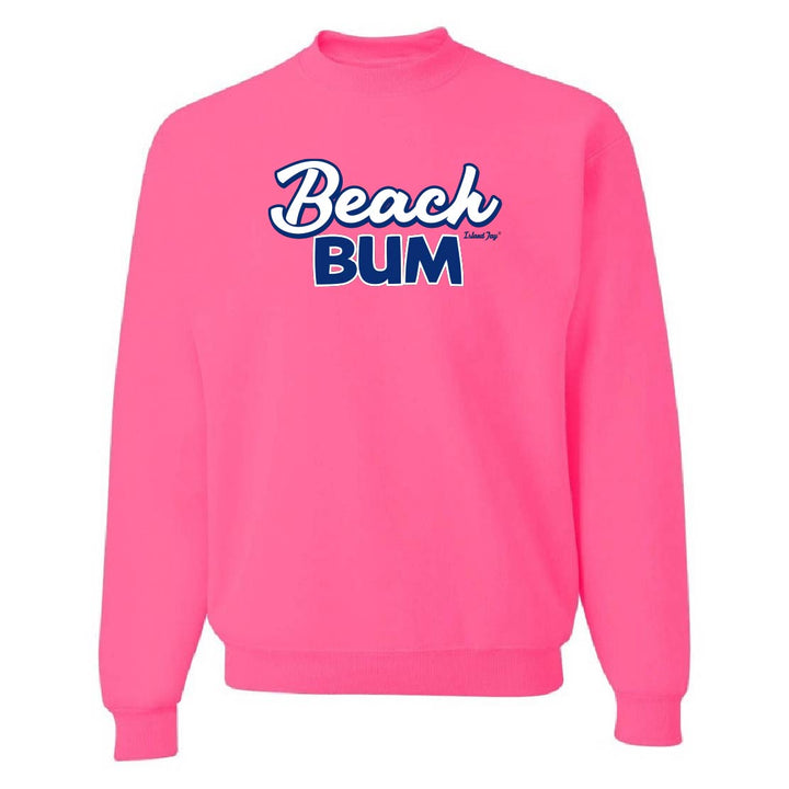 Pink sweatshirt with 'Beach Bum' text on a white background
