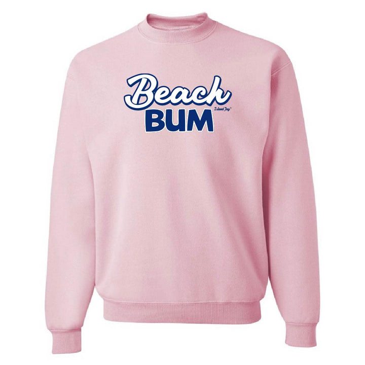Pink sweatshirt with 'Beach Bum' text on a white background