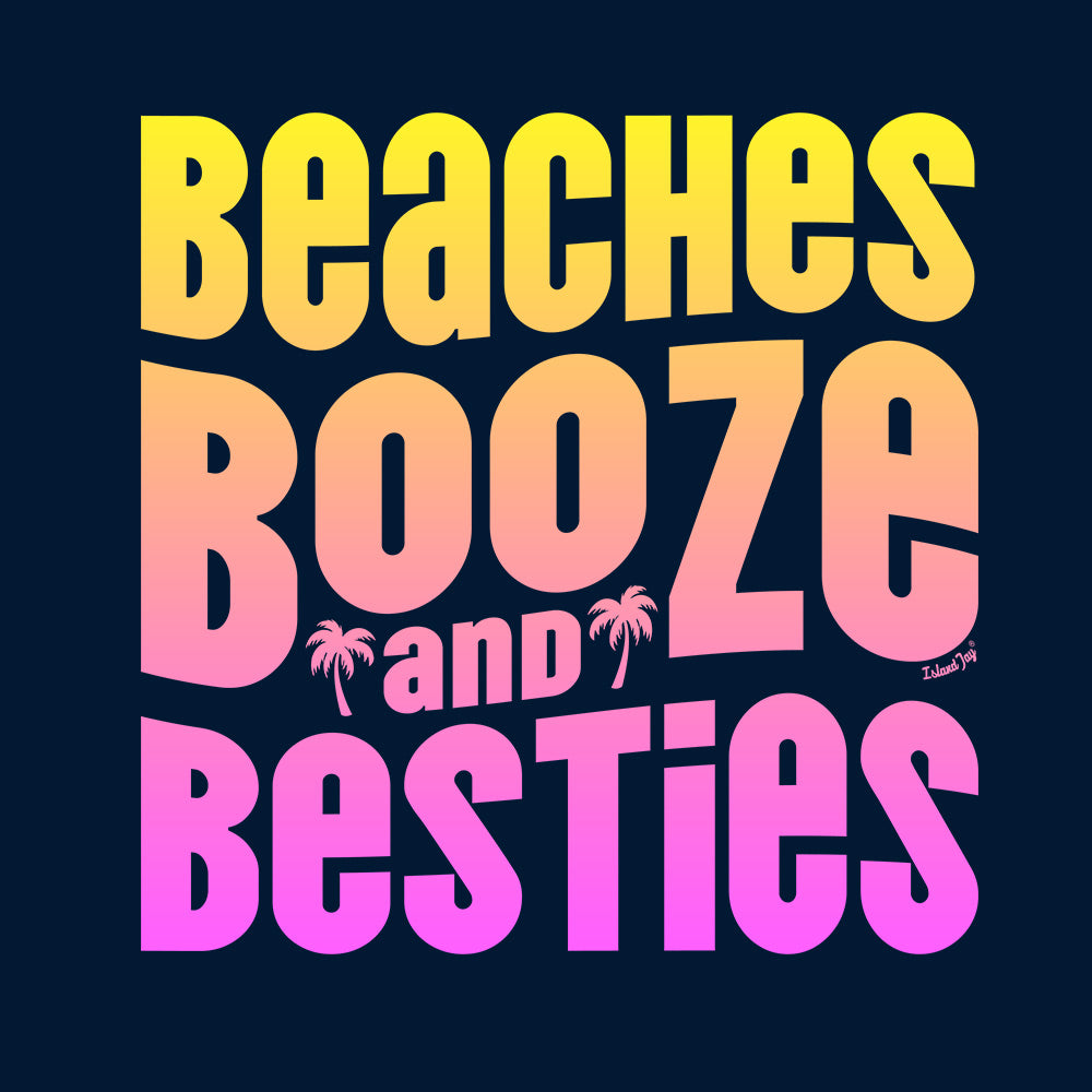 Women's Beaches Booze and Besties faded graphic tank top. Featuring a faded colorful designs that pops. Closeup