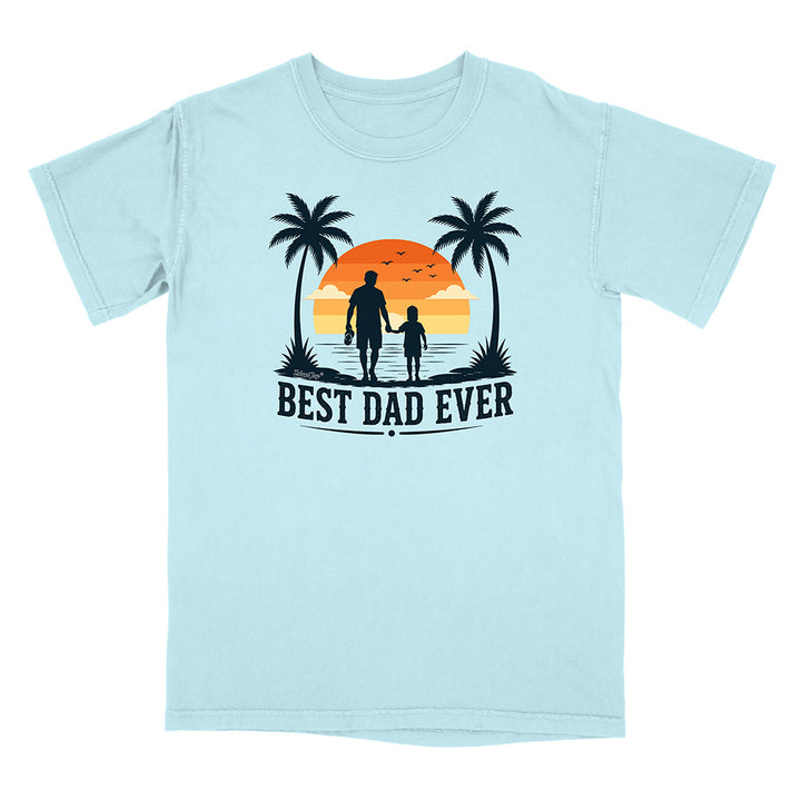 Light blue t-shirt with 'Best Dad Ever' graphic on a white background