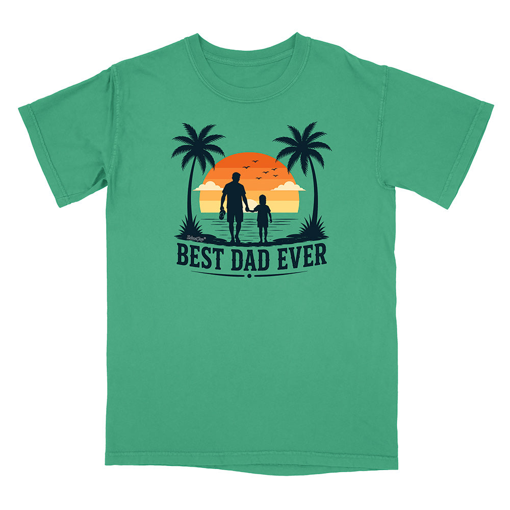 Green t-shirt with 'Best Dad Ever' graphic on a white background