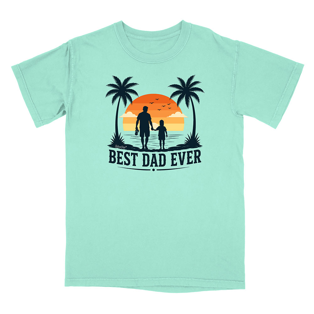 Mint green t-shirt with 'Best Dad Ever' graphic on a white background