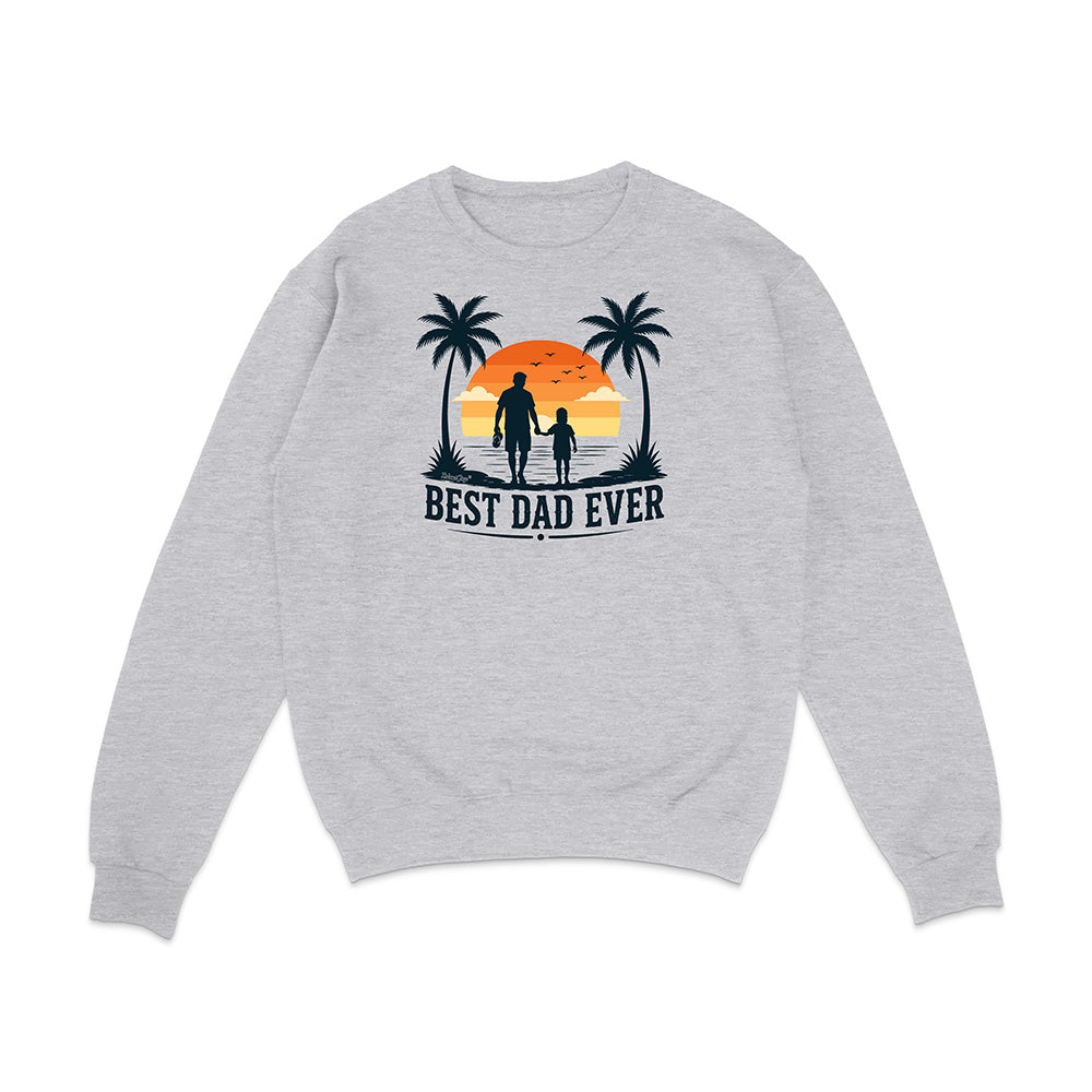 Gray sweatshirt with 'Best Dad Ever' graphic on a white background