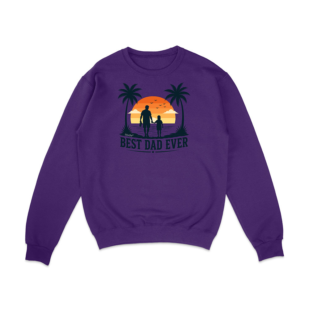Purple sweatshirt with 'Best Dad Ever' graphic on a white background