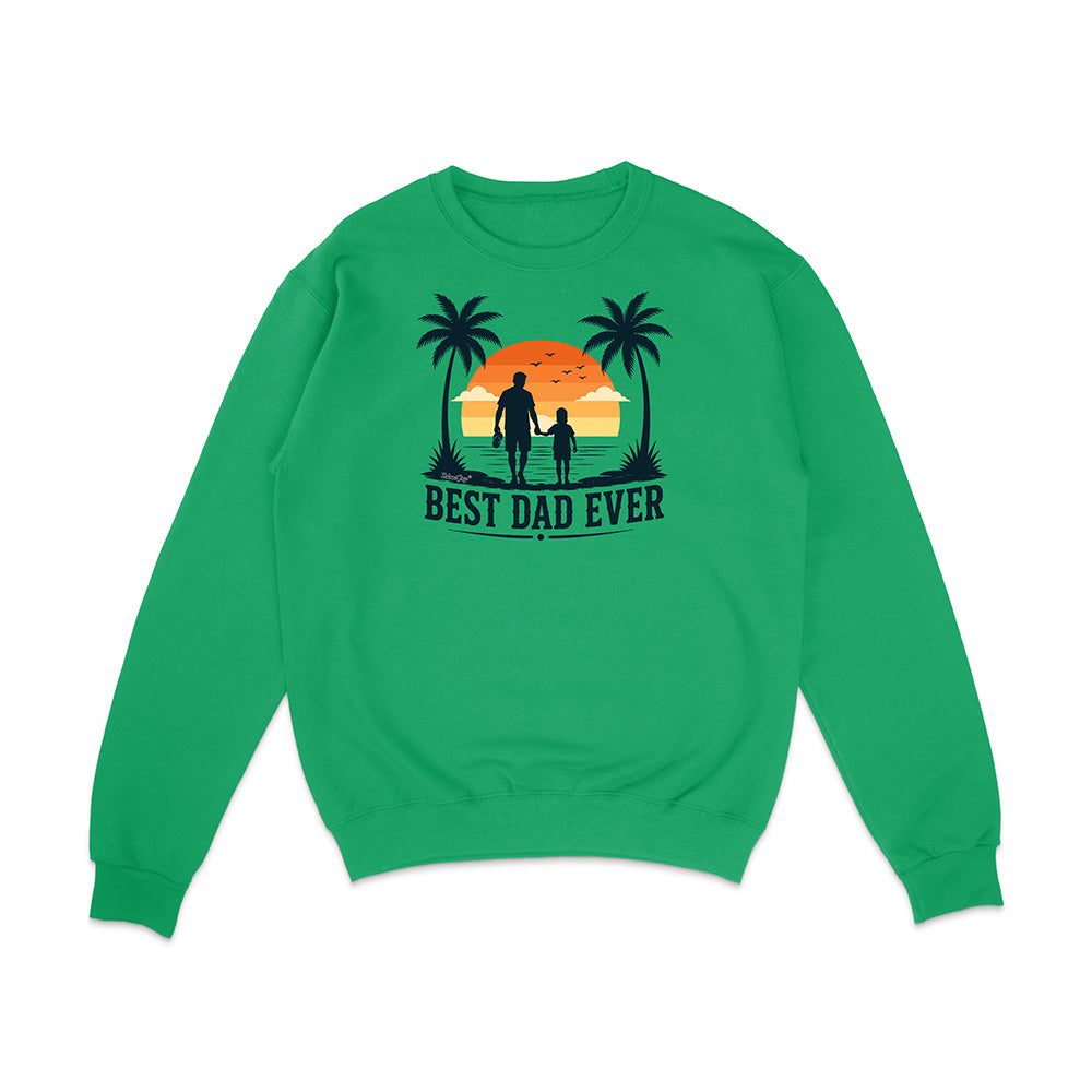 Green sweatshirt with 'Best Dad Ever' graphic on a white background