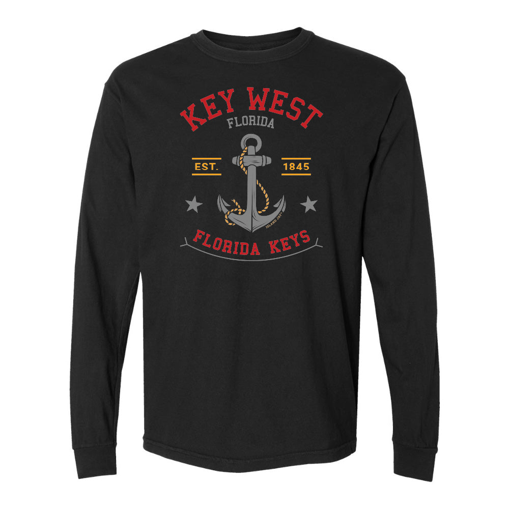 Black long-sleeve shirt with 'Key West, Florida' and anchor design on a white background
