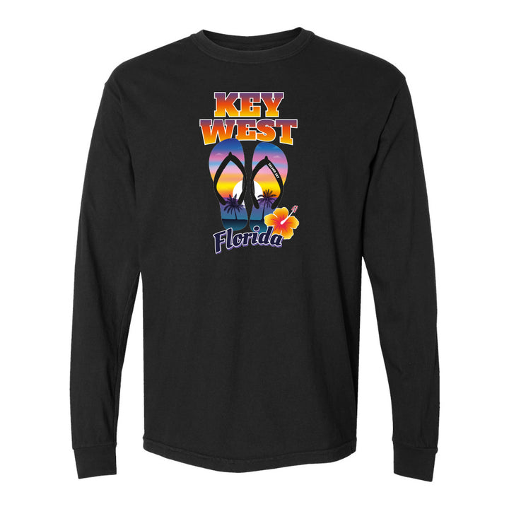 Black long-sleeve shirt with 'Key West, Florida' design on a white background