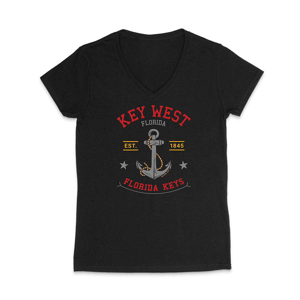 Black t-shirt with Key West, Florida graphic design on a white background