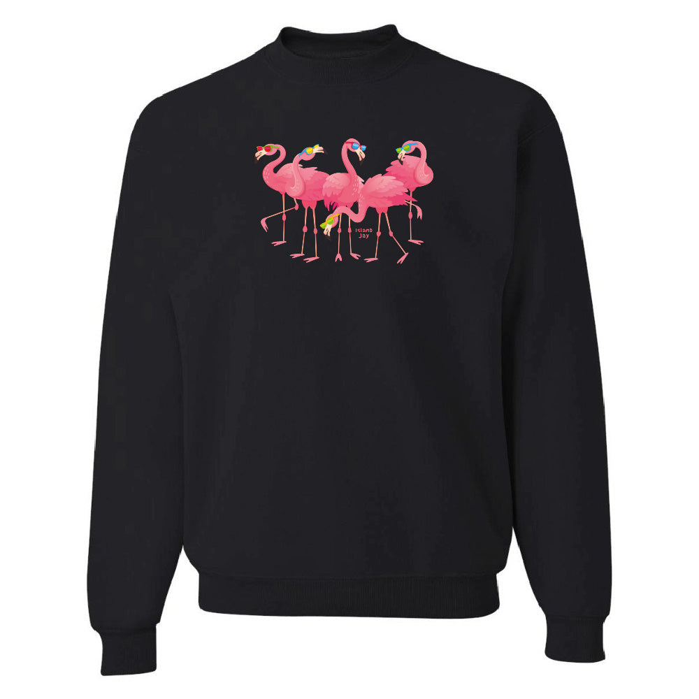 Black sweatshirt with pink flamingo design on a white background
