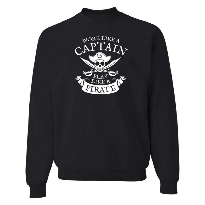 Black sweatshirt with white graphic and text on a white background