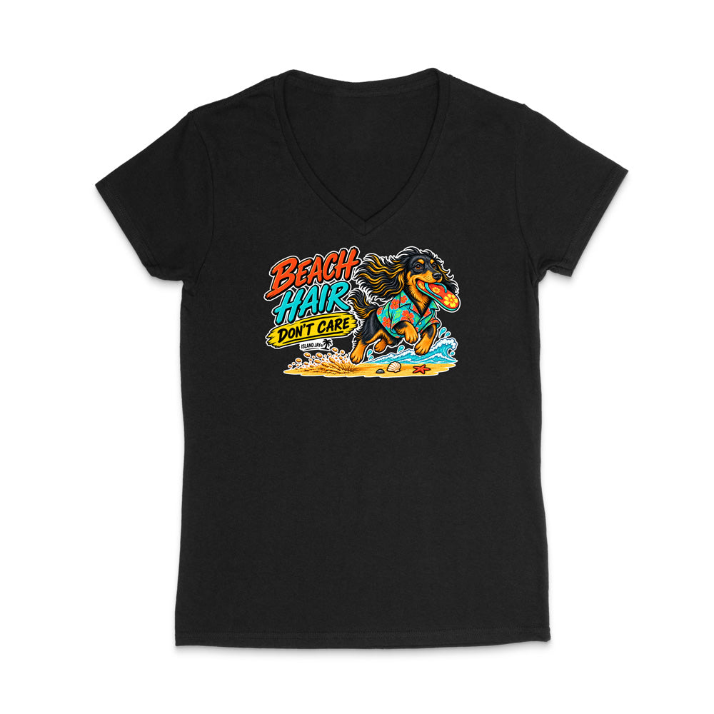 Beach Hair Don't Care Dog WOMEN'S V-Neck T-Shirt