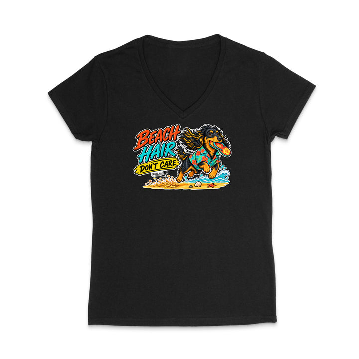 Beach Hair Don't Care Dog WOMEN'S V-Neck T-Shirt