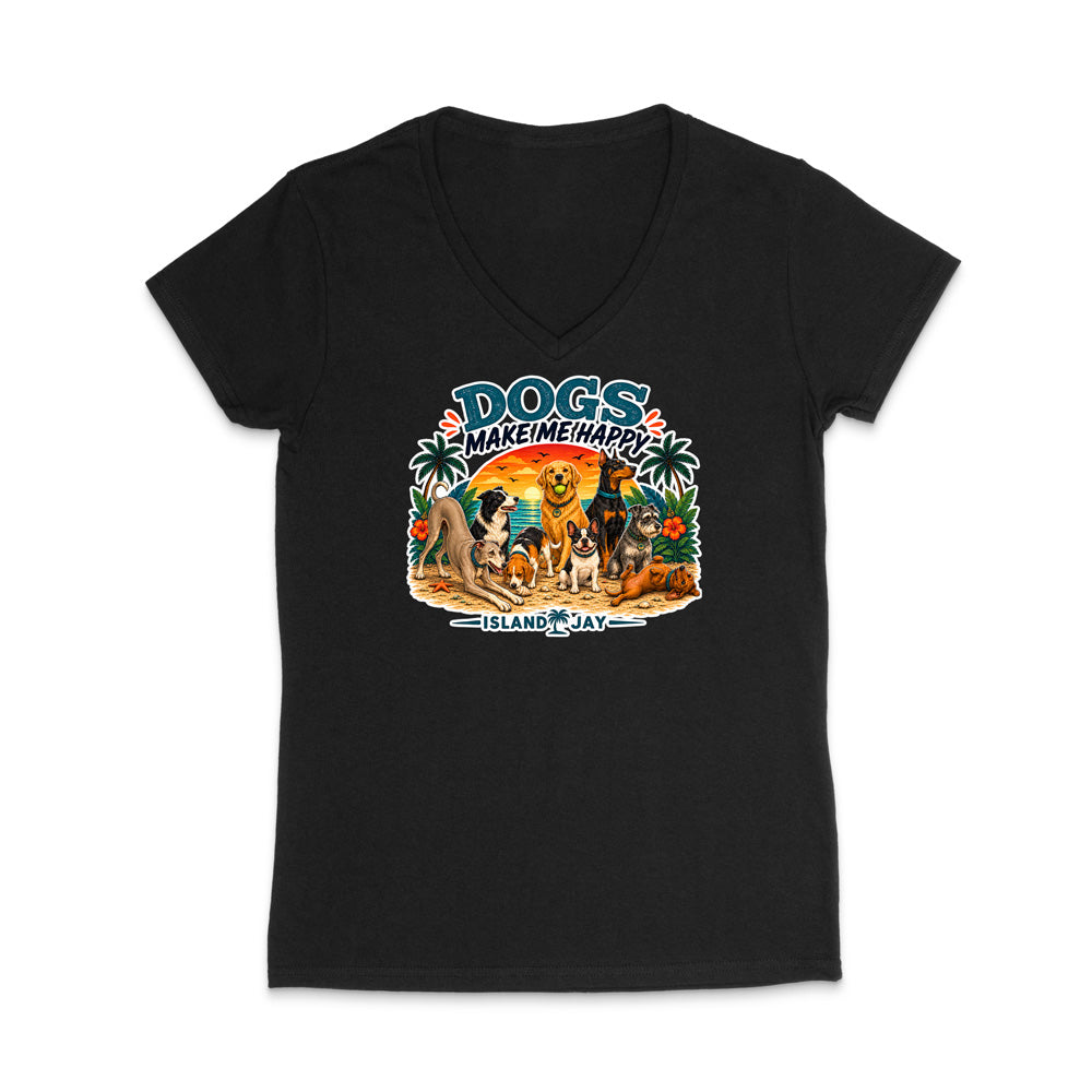 Dogs Make Me Happy WOMEN'S V-Neck T-Shirt
