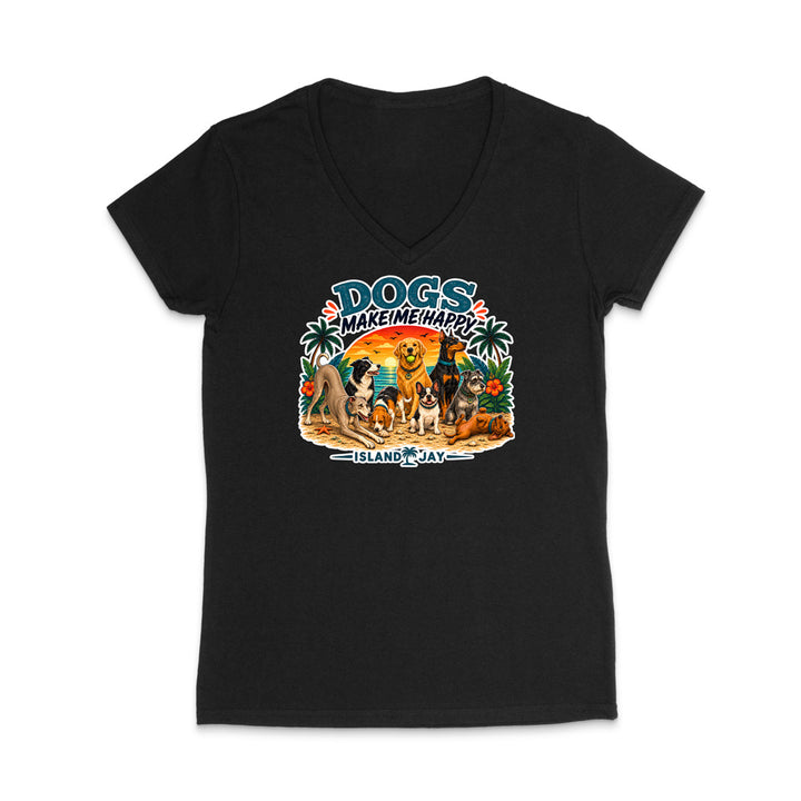 Dogs Make Me Happy WOMEN'S V-Neck T-Shirt