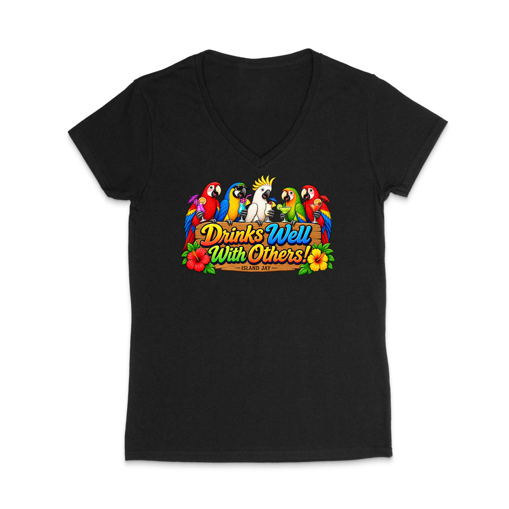 Drinks Well With Others Parrots Women’s V-Neck T-Shirt