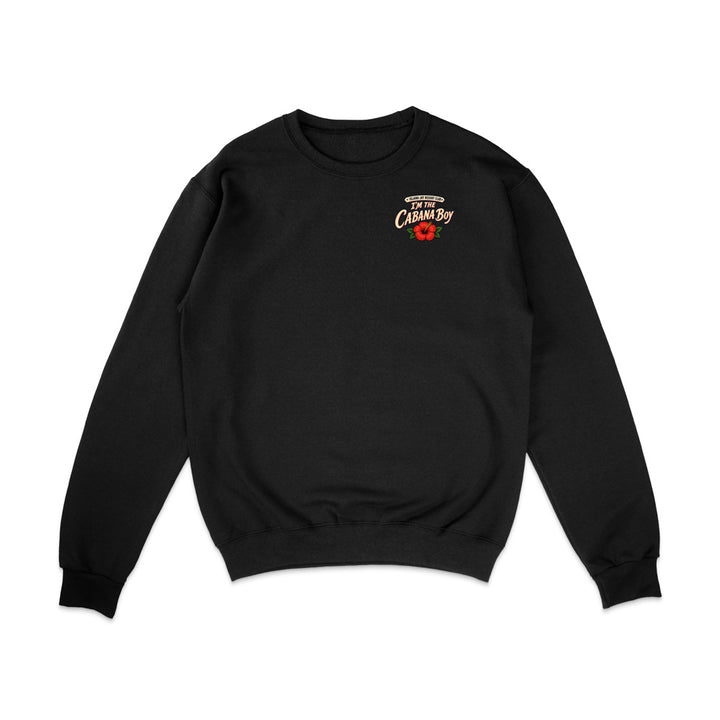 A black crewneck sweatshirt with a small graphic on the left chest reading 'Welcome to the Countryside' in a retro font, accented with a red flower, shown on a plain white background.
