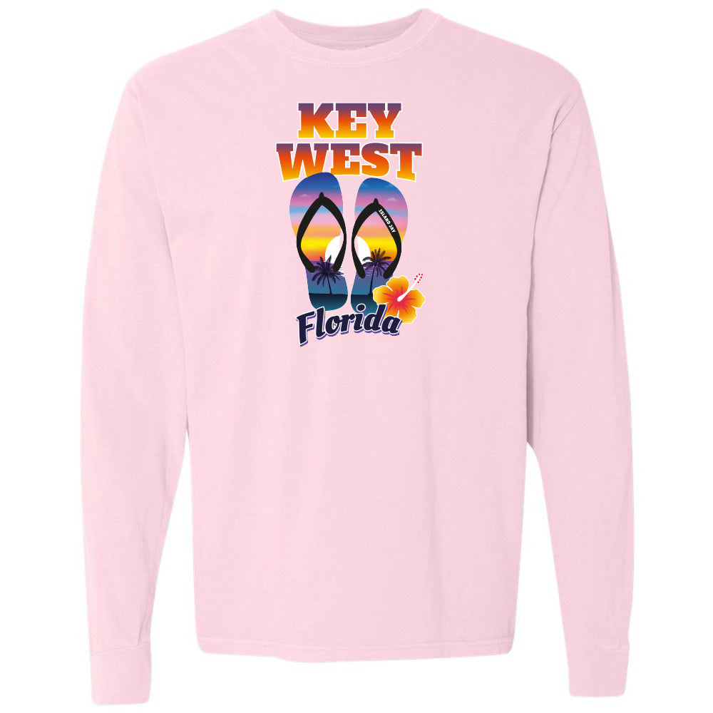Pink sweatshirt with 'Key West Florida' and flip-flop design on a white background