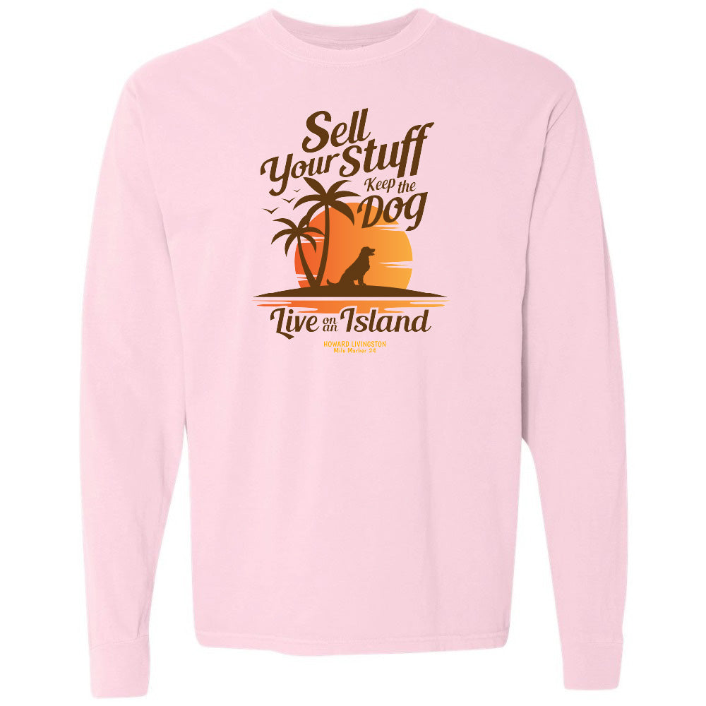 Pink sweatshirt with a graphic design and text on a white background