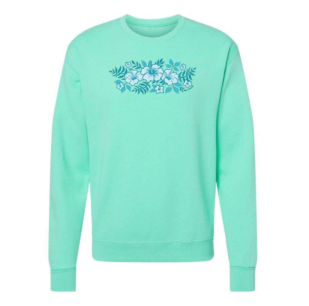 Mint green sweatshirt with floral design on a white background