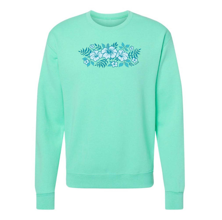 Mint green sweatshirt with floral design on a white background