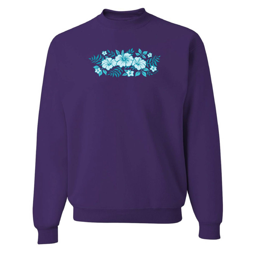Purple sweatshirt with floral design on a white background