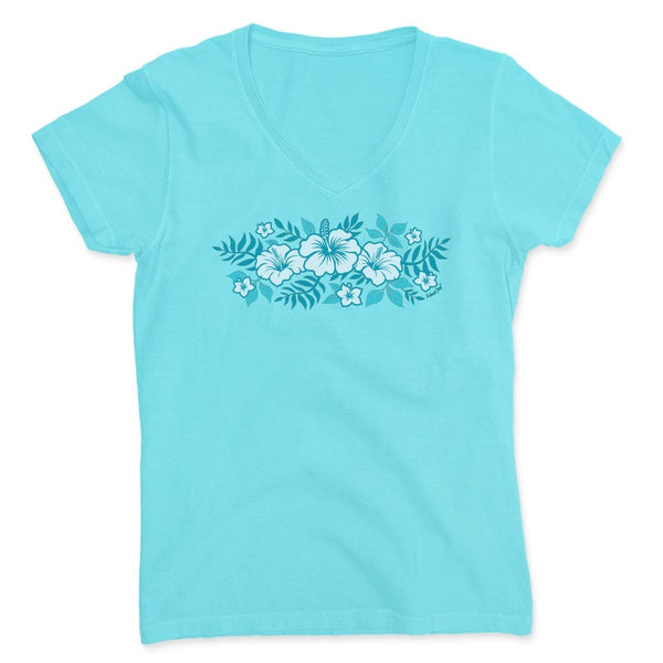 Light blue t-shirt with floral design on a white background