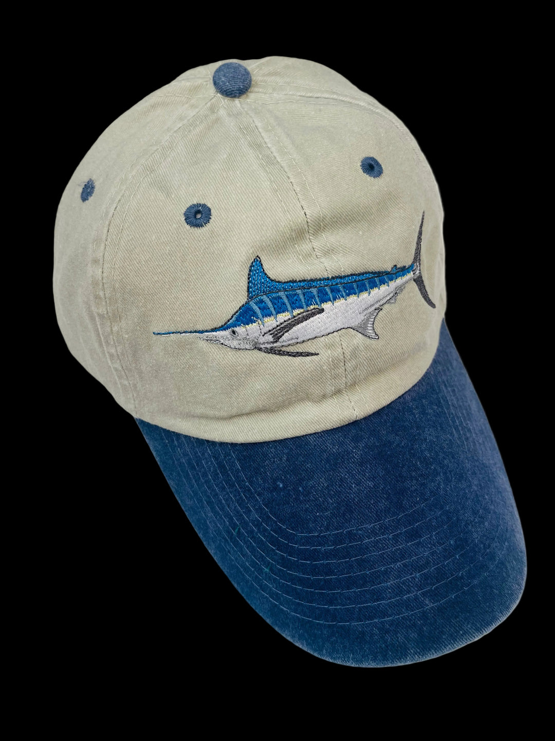 Blue Marlin hat, light khaki navy