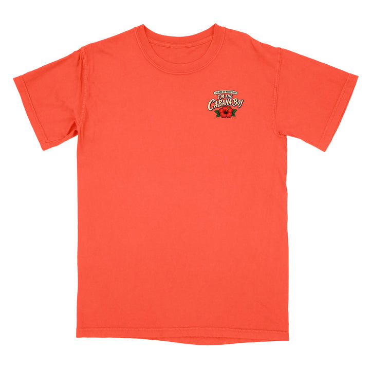 A bright orange short-sleeve crewneck t-shirt with a small graphic on the left chest reading 'Welcome to Caballo' with a red and black design, shown on a plain white background.