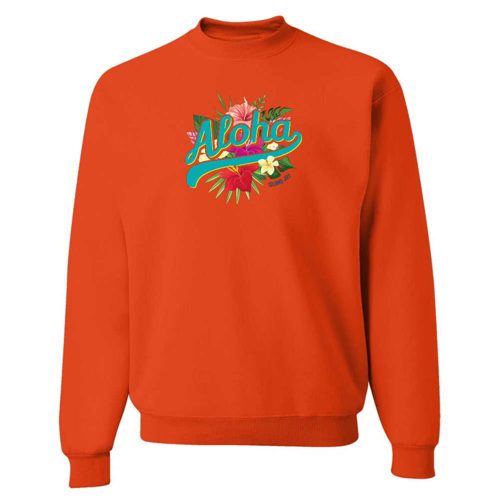 Orange sweatshirt with 'Aloha' design on a white background
