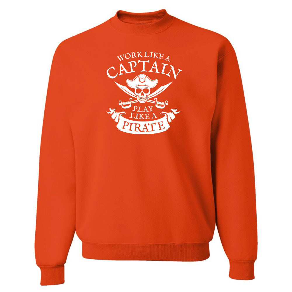 Orange sweatshirt with white graphic and text on a white background