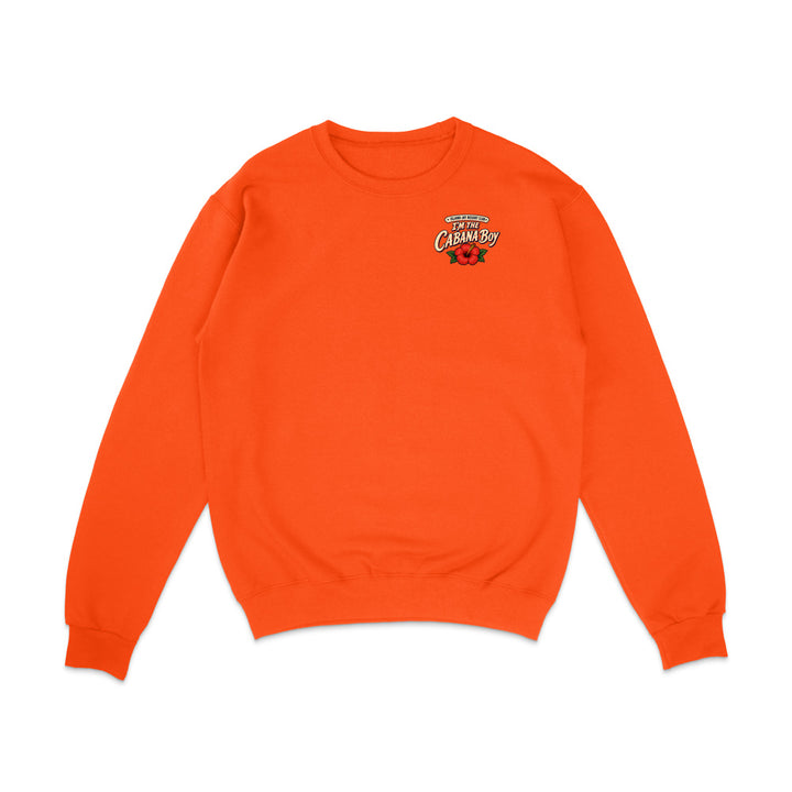 A bright orange crewneck sweatshirt with a small graphic on the left chest reading 'Former Champions' with a soccer ball, shown on a plain white background.