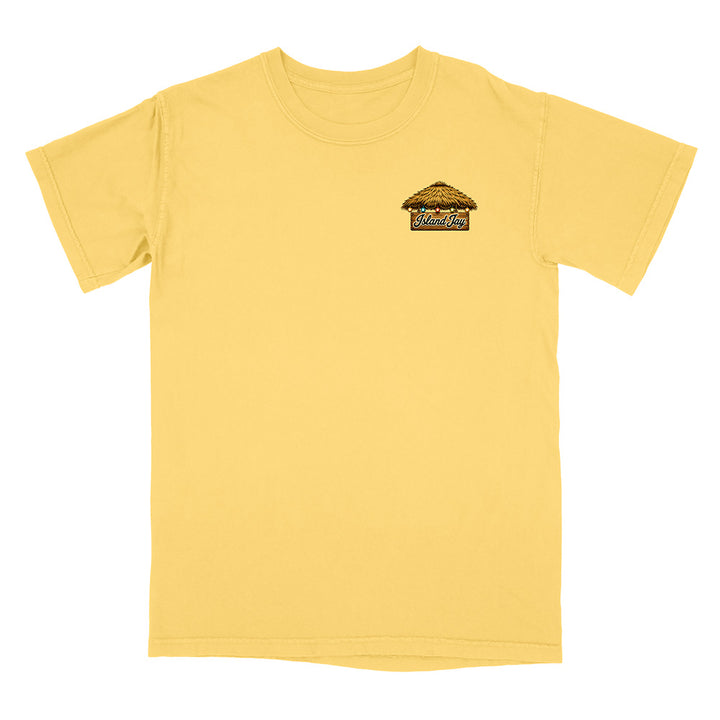 A yellow short-sleeve crewneck t-shirt with a small graphic on the left chest depicting a thatched-roof hut with the text 'Wichita'.