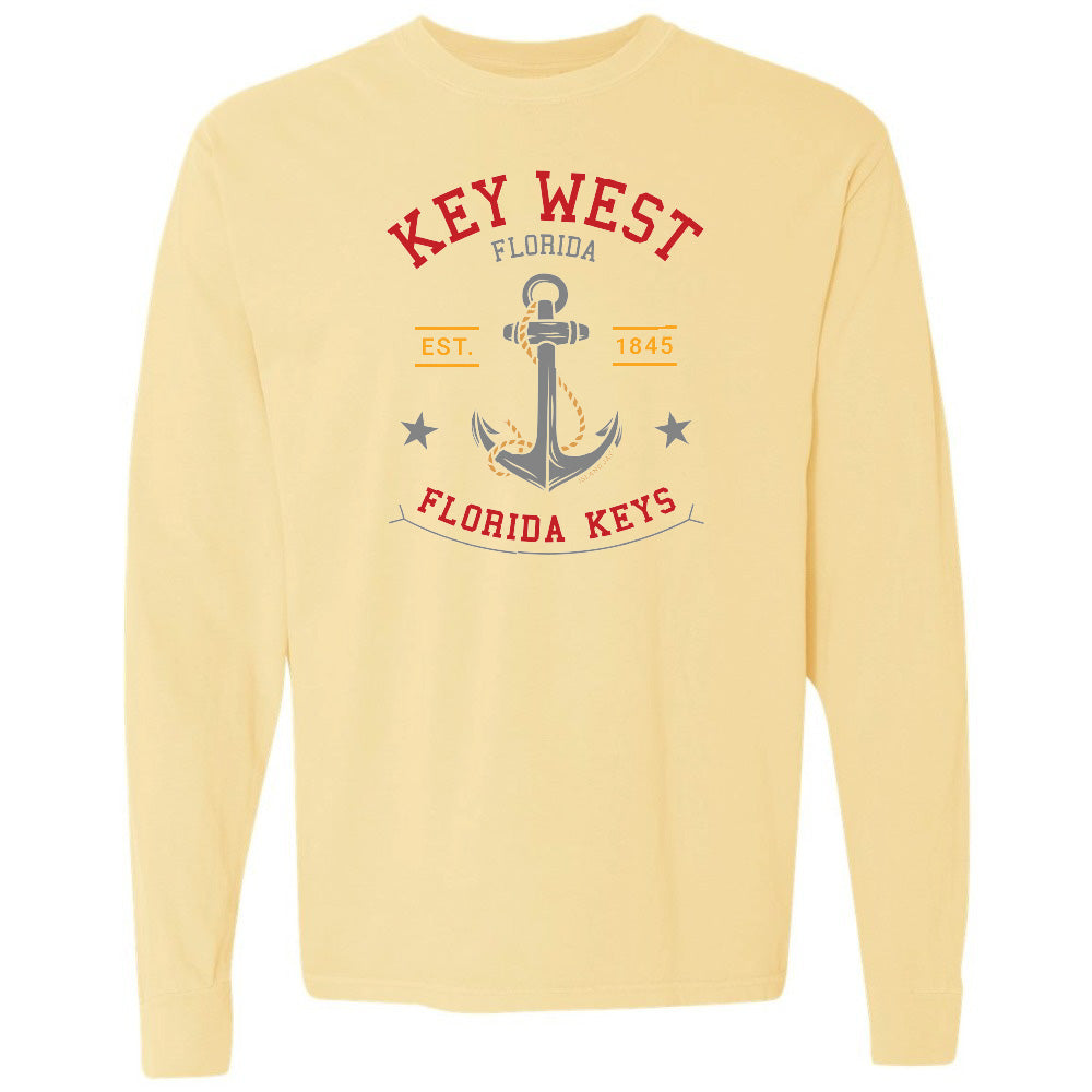Yellow long-sleeve shirt with Key West, Florida design featuring an anchor.
