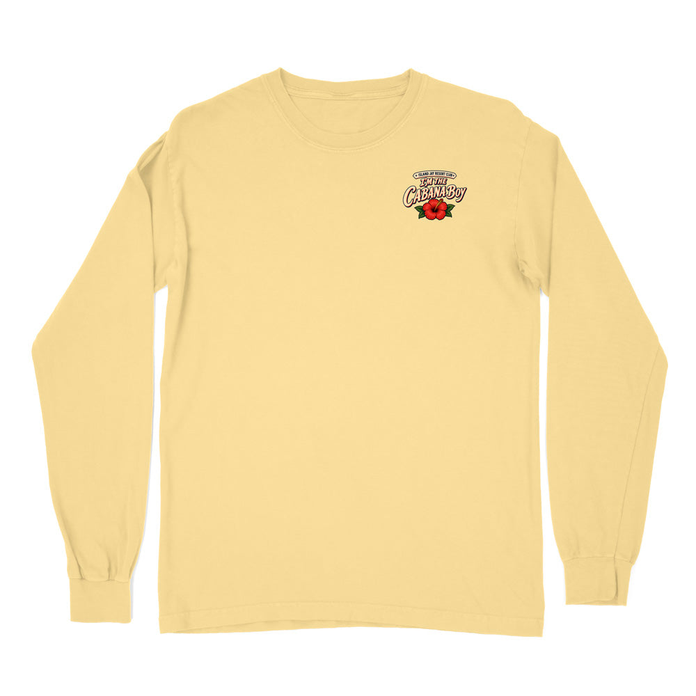A pale yellow long-sleeve t-shirt with a small graphic on the left chest featuring a red rose and the text 'Tennessee Valley Community College'.