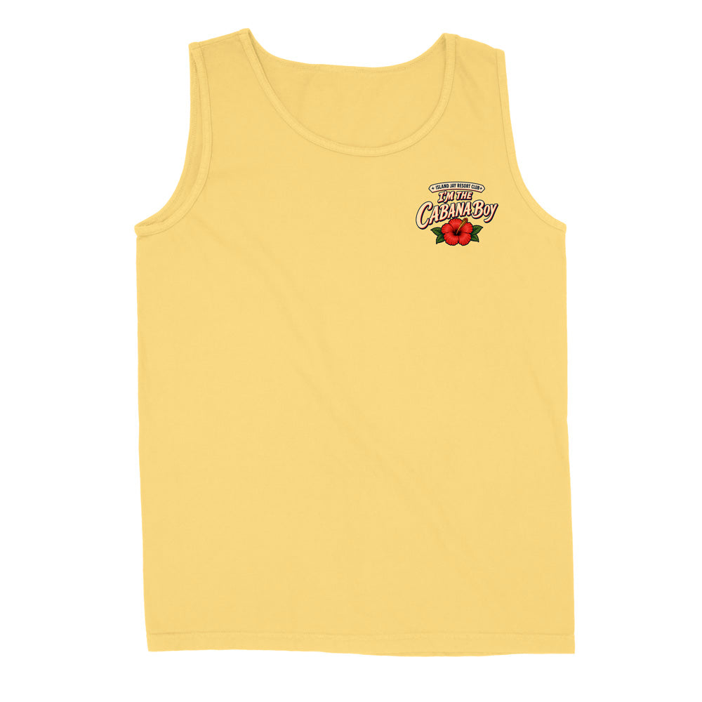 A pale yellow sleeveless tank top with a small graphic on the left chest featuring a red strawberry and the text 'The Best Strawberry' in stylized lettering, shown on a plain white background.
