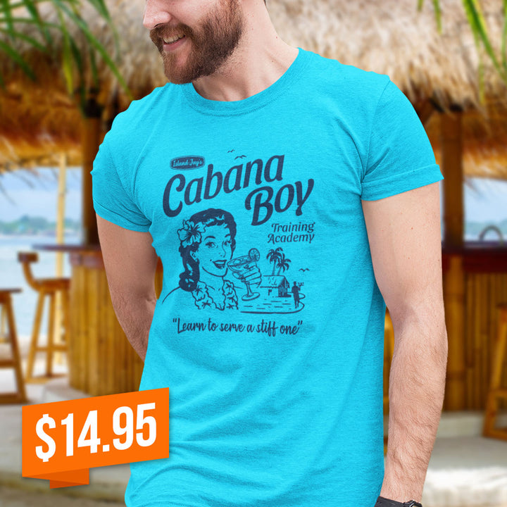 Cabana Boy Training Academy Heather T-Shirt Sapphire Blue - Funny Cabana Boy T-shirt