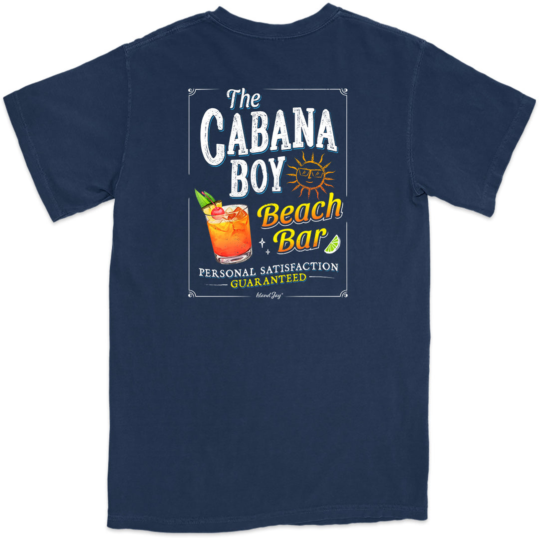 Cabana Boy Beach Bar T-Shirt in Navy promoting a funny beach bar run by Cabana Boys