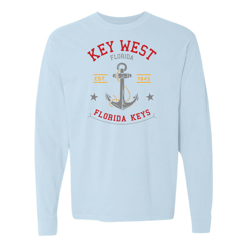 Light blue sweatshirt with 'Key West, Florida Keys' text and anchor graphic on a white background