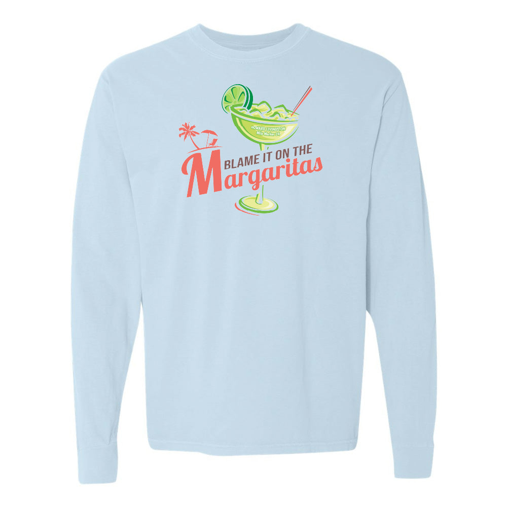 Light blue sweatshirt with a margarita graphic and text on a white background