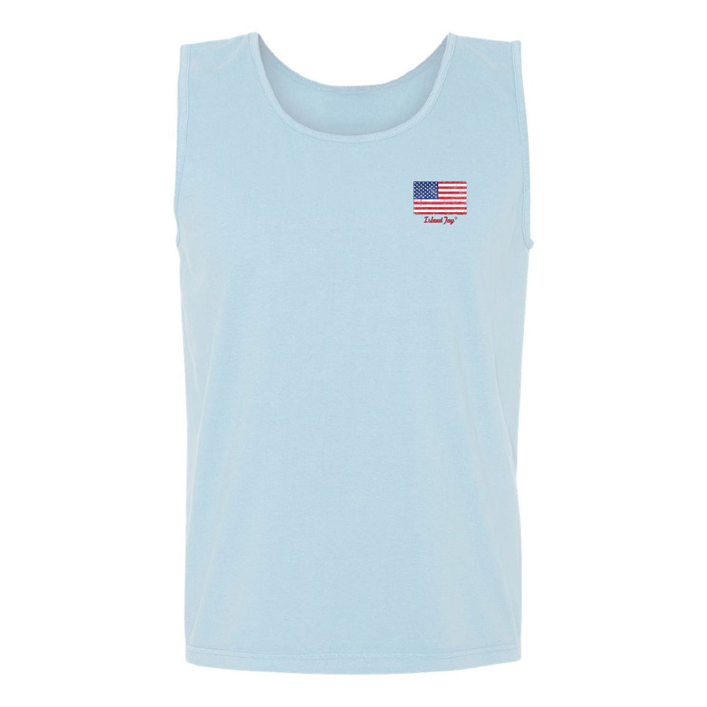 tank top with USA Flag with Island Jay Logo below it