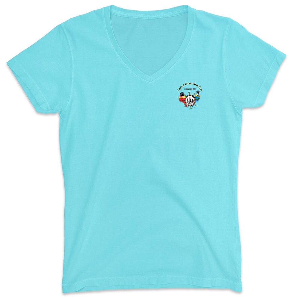 Women's Chicago Parrot Head Club V-Neck T-Shirt Aqua