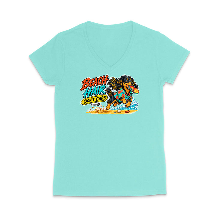 Beach Hair Don't Care Dog WOMEN'S V-Neck T-Shirt