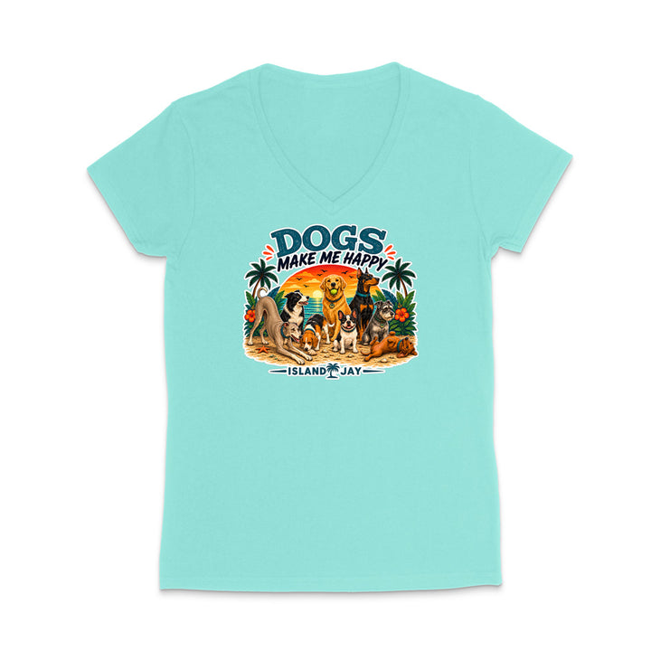 Dogs Make Me Happy WOMEN'S V-Neck T-Shirt