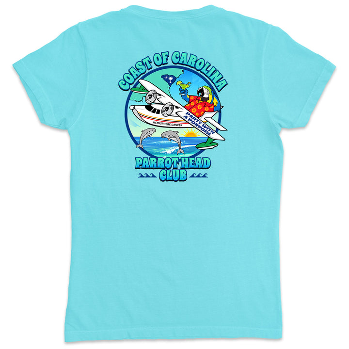 Women's Coast of Carolina Parrot Head Club V-Neck T-Shirt Aqua