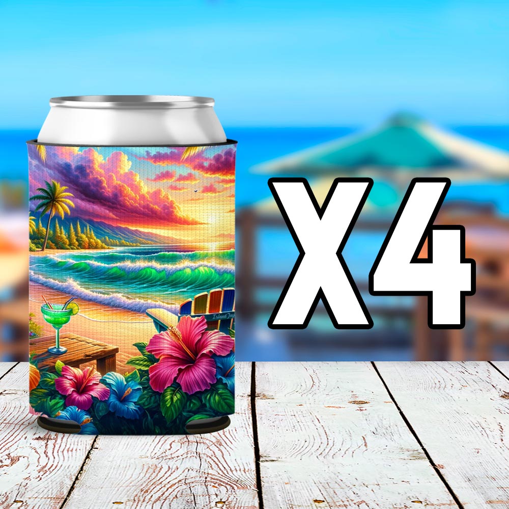 Colorful Paradise Can Cooler Sleeve 4 Pack