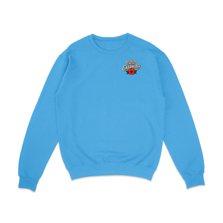 A bright blue crewneck sweatshirt with a small 'Tucson, Arizona Champion' graphic on the left chest, displayed on a clean white background.