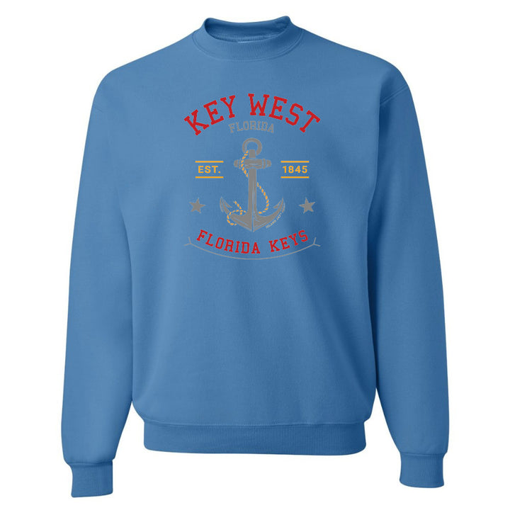 Blue sweatshirt with 'Key West, Florida' and anchor design on a white background