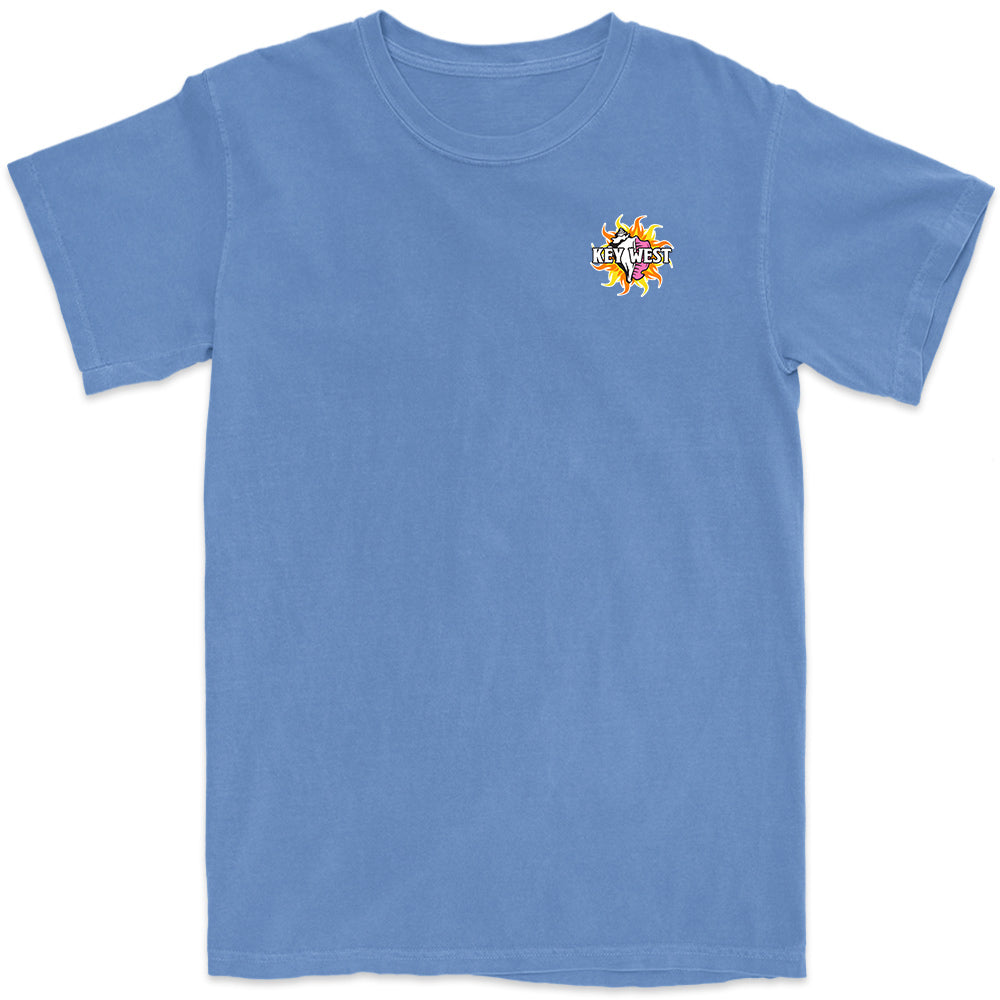 Mens Key West Conch Republic High Quality Ringspun T-Shirts Front Flo Blue