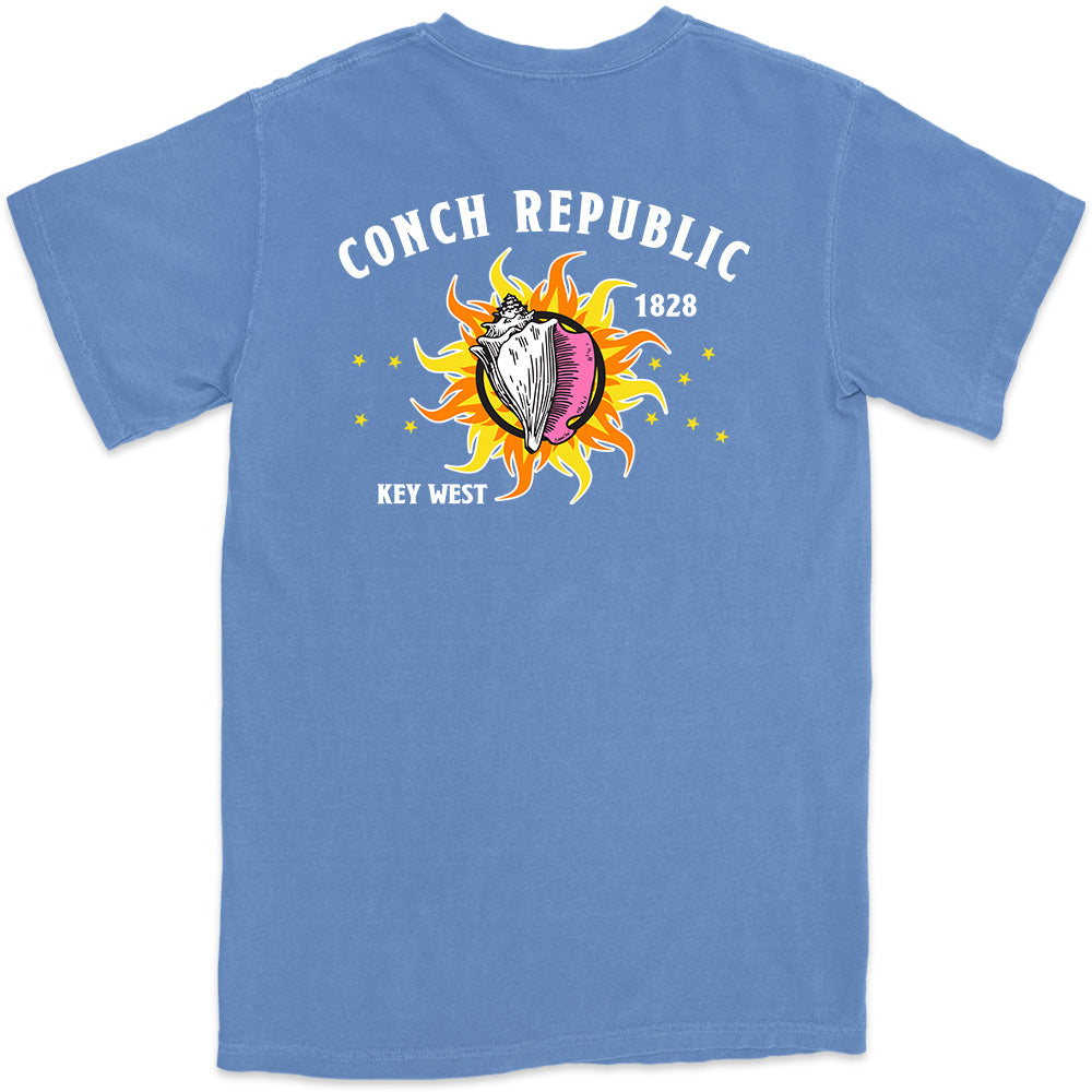 Mens Key West Conch Republic High Quality Ringspun T-Shirts Flo Blue